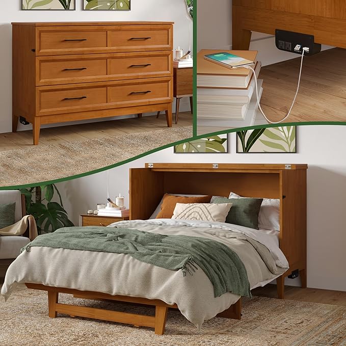 Photo 1 of *** NO MATTRESSES/UNKNOWN MISSING PARTS OR HARDWARE***AFI, Santa Fe Queen Murphy Bed Chest with 6" Mattress & Built-in USB Charger, Light Toffee