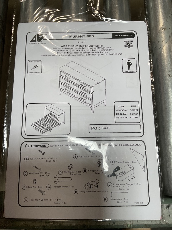 Photo 1 of *** NO MATTRESSES/UNKNOWN MISSING PARTS OR HARDWARE***AFI, Santa Fe Queen Murphy Bed Chest with 6" Mattress & Built-in USB Charger, Light Toffee