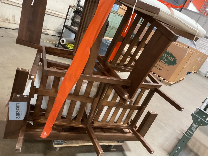 Photo 1 of *** MISSING TABLE UNPACKAGED SET ***Merax 6-Piece Patio Dining Set with Bench & Chairs, Acacia Wood Table with Umbrella Hole, Outdoor Furniture Set with Removable Cushions, Rustic Garden Dining Set for Backyard, Poolside, Beige + Mocha