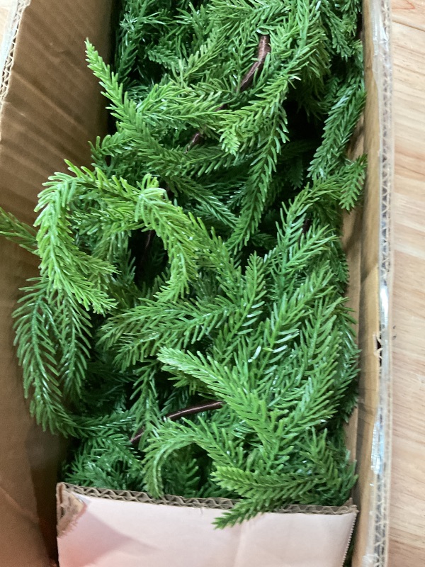 Photo 1 of 2Pcs 6 Ft Artificial Norfolk Pine Garland with 50 LED Lights,Winter Pine Christmas Garland with Lights,Real Touch Faux Greenery Garland for Mantle Fireplace,Table,Window,Outdoor Christmas Decorations