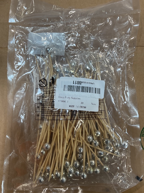 Photo 1 of 100 Pcs Cocktail Picks Toothpicks, 4.7 Inch Silver Toothpicks Silver Wooden Food Pick Skewers Decorative Toothpick Mirror Ball Drink Stirrers for Appetizers, Food, Drinks, Fruits, Party Supplies