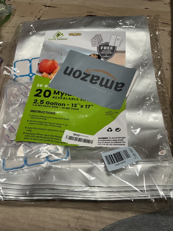 Photo 1 of 20 Mylar Bags for Food Storage, 2.5 Gallon Capacity, Extra Thick 15 Mil, with 1000cc Oxygen Absorbers, Resealable, Stand-Up Gusset, Ideal for Long-Term Food Storage