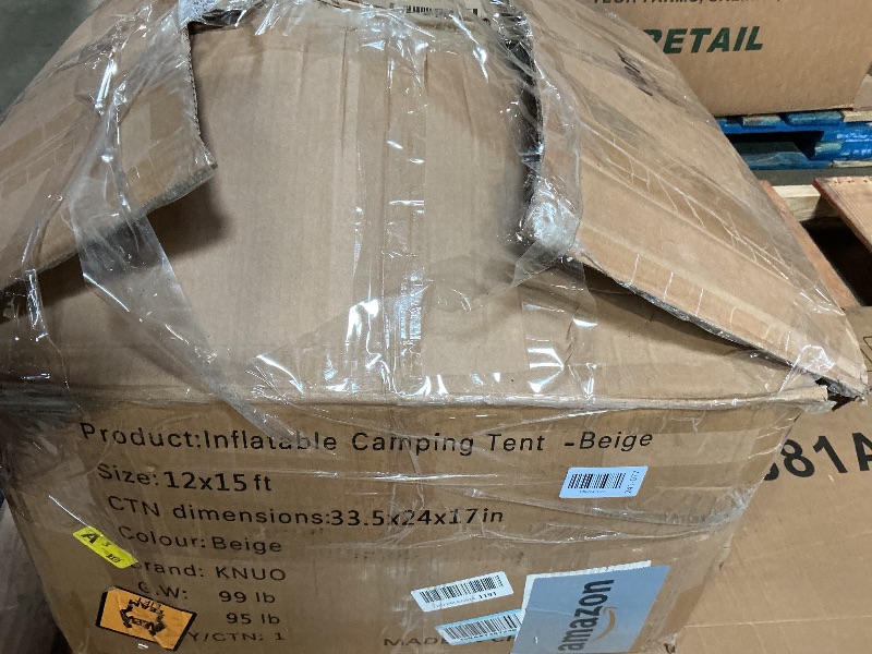 Photo 1 of ** dirt **KNUO 2026 Upgraded Waterproof Inflatable Camping Tent with Rain Cover for 6~8 People, Large Blow-Up Air Tent, No Assembly Needed Luxury Glamping House, 12x15ft Oxford Fabric,Beige