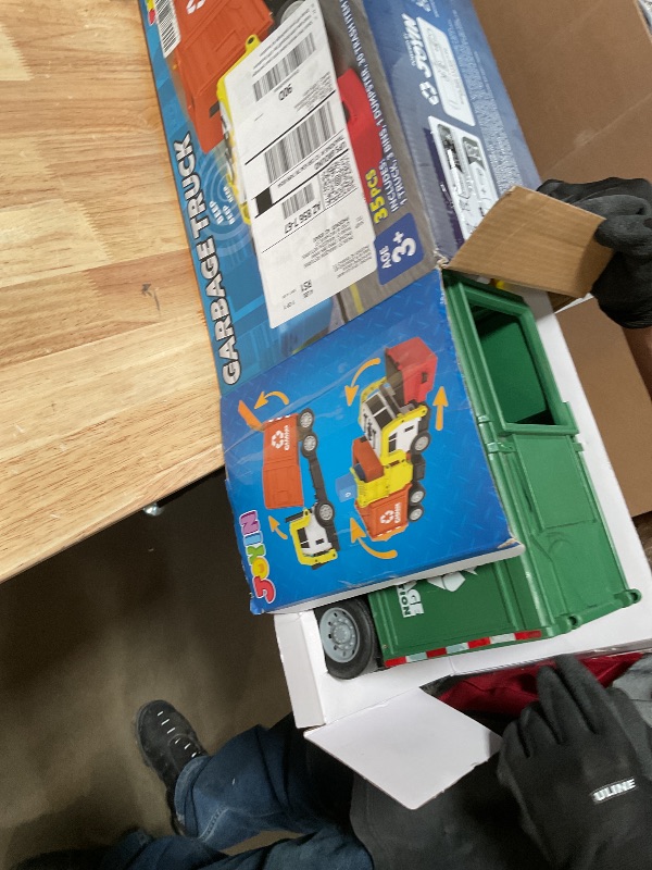 Photo 1 of ***FOR PARTS ONLY/ DAMAGED & MISSING PIECES**** JOYIN Large Friction Powered Garbage Truck Toy Set, Includes Dumpster, Trash Bins, and Learning Cards for Kids, Orange
