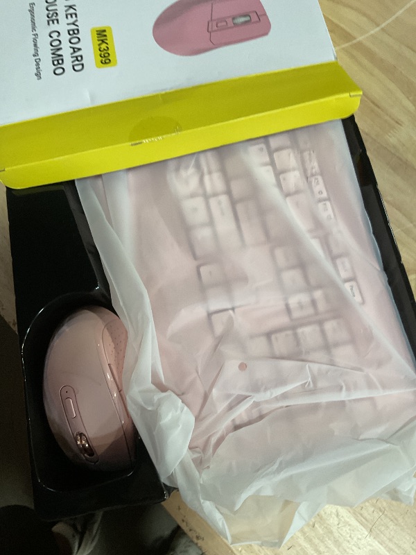 Photo 1 of ***MISSING PIECE** Wireless Keyboard and Mouse Combo, 2.4G Full Size Wave Keys Ergonomic Keyboard with Wrist Rest and 3-Level DPI Adjustable Wireless Ergonomic Mouse for Windows, Mac OS Desktop/Laptop/PC(Pink)
