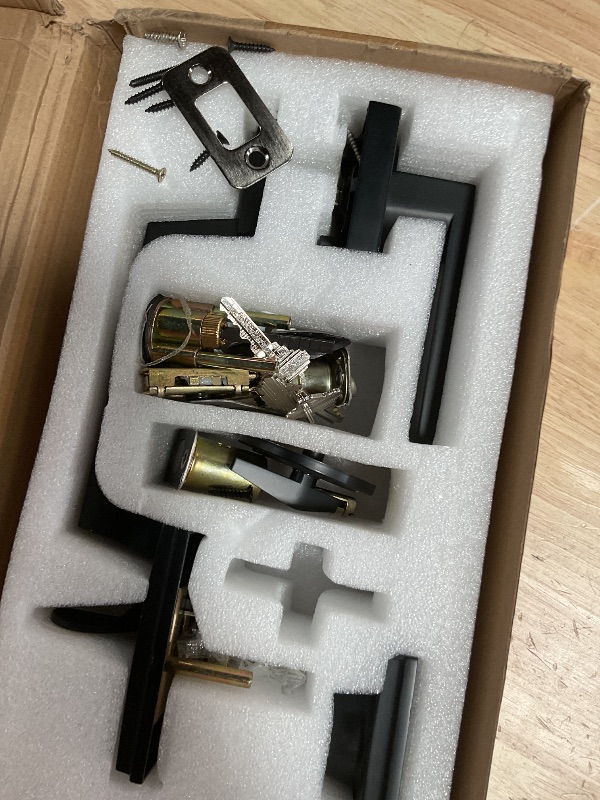 Photo 1 of **HEAVILY USED/ MISSING HARDWARE*** Brightify Black Front Door Handle, Matte Black Exterior Door Handle with Door Lever, Modern Front Door Lock Set, Adjustable Deadbolt with Single Cylinder, Reversible for Right&Left