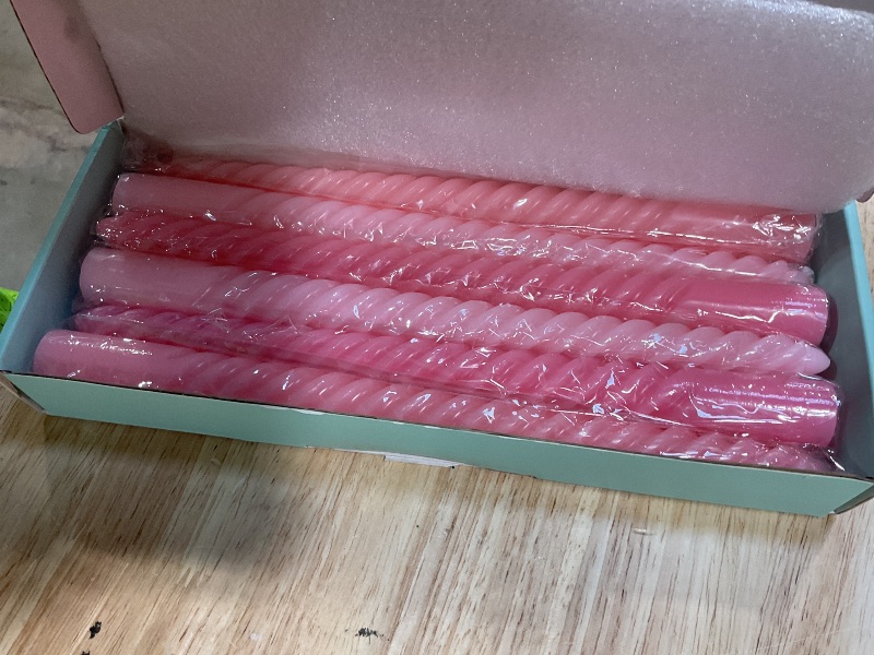 Photo 1 of 10 Inch Gradient-Pink Spiral Taper Candle Set, 6 Pack Unscented Dripless Candlesticks for Wedding, Holiday Décor, and Festive Dinners