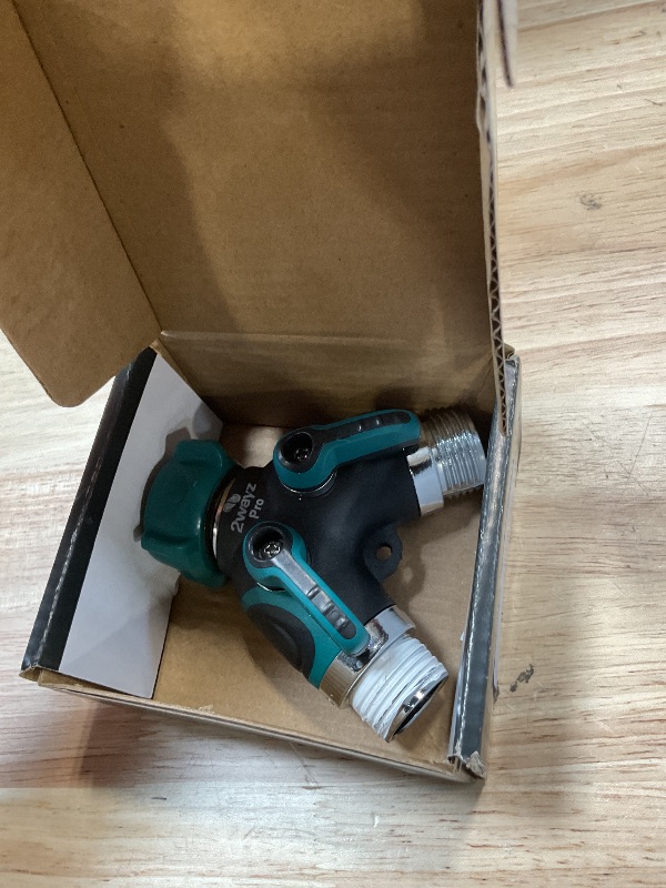 Photo 1 of **LEAKS REALLY BAD FROM TOP / MAYBE NEEDS A SEAL*** 2WAYZ Hose Splitter 2 Way Heavy Duty Outdoor Faucet and Garden Connector - Water Spigot Splitter - Durable All-Metal Y Adapter with Shut-Off Valve - 4 x 4 x 1.5 Inches