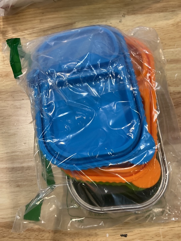 Photo 1 of 3 Pack Stainless Steel Snack Containers with Silicone Lids, Reusable Snacks Box Lunch Box Double Compartment Snack Containers with Salad Dressing Container and Foldable Fork for Home Office Travel