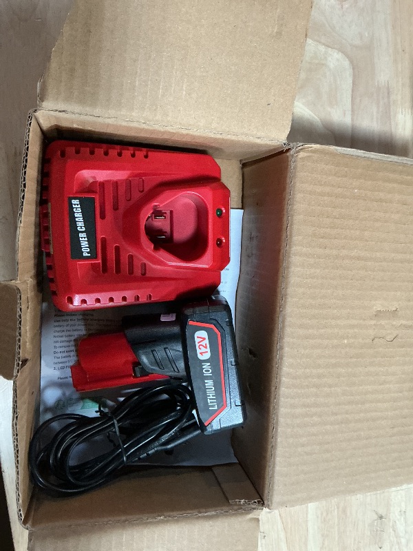 Photo 1 of ***MISSING ONE BATTERY***energup 2Pack 6500mAh 12V Replacement for Mil-Waukee Battery 12Volt + Charger Kit, for 48-11-2440 48-11-2411 48-11-2410, with a 48-59-2401 Charger for 12Volt Battery Charger