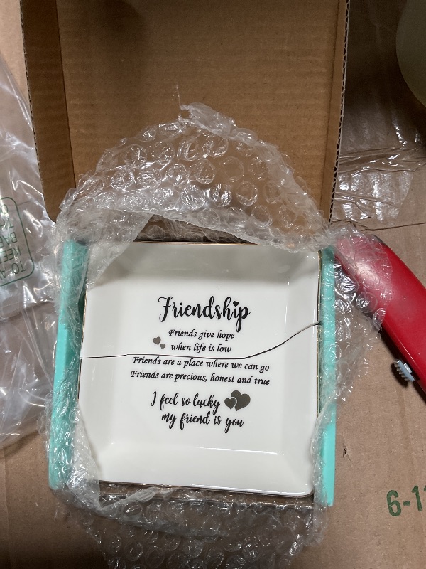 Photo 1 of **Cracked**HOME SMILE Best Friends Ring Dish Decorative Tray-Friendship Present-Sentimental Inspirational Gift for Cheer Up Women-Friends Are A Place Where We Can Go,I’m Lucky My Friend is You