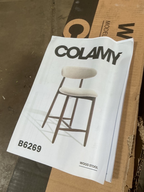 Photo 1 of **2 only**COLAMY Counter Height Bar Stools Set of 4, Kitchen Bar Stools with Back, Mid Century Modern Upholstered, with Wood Legs for Kitchen Island Dining Room, Beige
