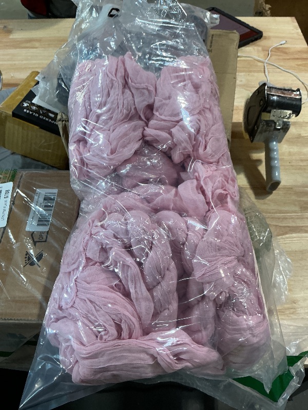 Photo 1 of 12 Pack Pink Cheesecloth Table Runner 21x120 Inches, Boho Gauze Rustic Semi Sheer Cheese Cloth Table Runners for Easter Spring Wedding Bridal Baby Shower, Birthday Party, Long Farmhouse Table Decor
