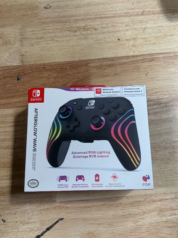 Photo 1 of ***FOR PARTS / POWERS ON BUT SHUTS OFF RIGHT AWAY*** PDP Gaming Afterglow Wave Wireless Nintendo Switch Pro Controller - Officially Licensed, Nintendo Switch 2, Switch Lite/OLED, RGB LED Customization, App Controls, Rechargeable Battery Power - Black