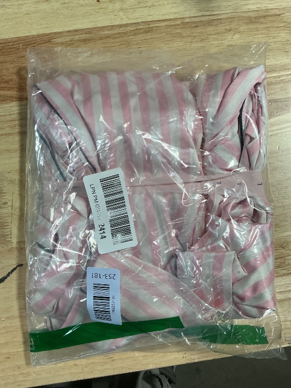 Photo 1 of ***PANTS STAINED***
Victoria's Secret Satin Pajama Set, Long Sleeve Button Down & Pants, Pajamas for Women, Pink Iconic Stripe, L