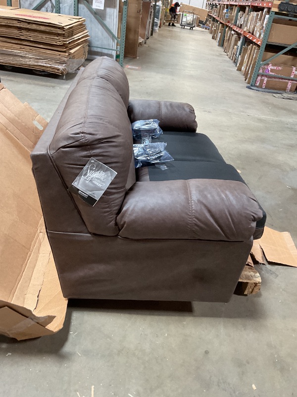 Photo 1 of **** DAMAGED UPHOLSTERY ***Signature Design by Ashley WalkerPoint Contemporary Loveseat with Removable Cushion, Dark Brown