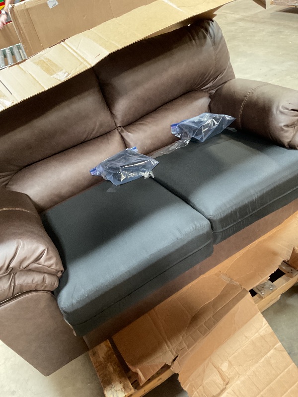 Photo 1 of **** DAMAGED UPHOLSTERY ***Signature Design by Ashley WalkerPoint Contemporary Loveseat with Removable Cushion, Dark Brown