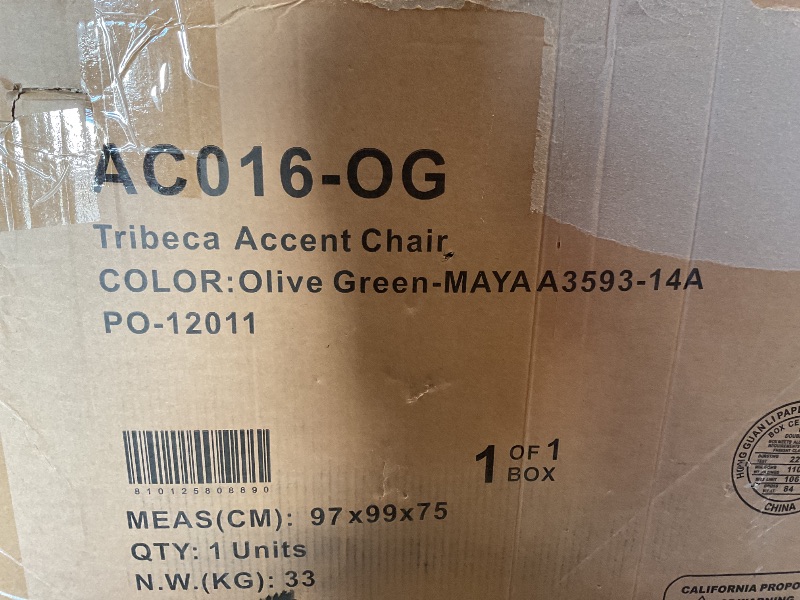 Photo 1 of *** USED***Manhattan Comfort Verandah Accent Chair, Upholstered in Premium Chenille Fabric, Pine Wood Frame, Unique Cut-Out Arm Design, Mid-Century Modern Living Room Furniture, Fully Assembled, Olive Green