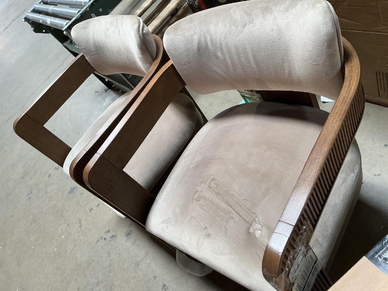 Photo 1 of ** dents/scrapes**Meridian Furniture Sacha Collection Art Deco Dining Chair, Solid Fluted Wood, 22.5" W x 22" D x 31" H, Set of 2 (Taupe, Brown Finish, Velvet)