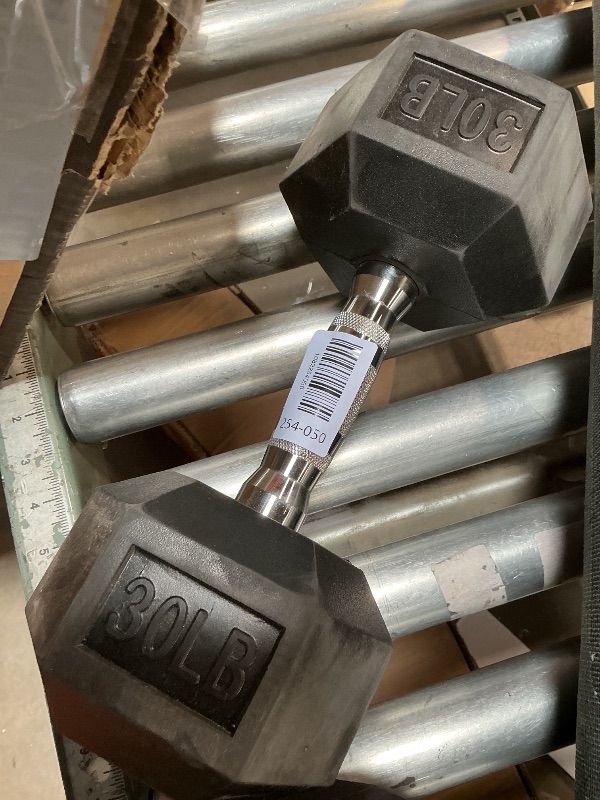 View 2 of ** dirt from transport **FitRx 30lbs Rubber Hex Dumbbell – Solid Steel Handle, Durable Rubber Coating, Anti-Roll Weight for Fitness, Single