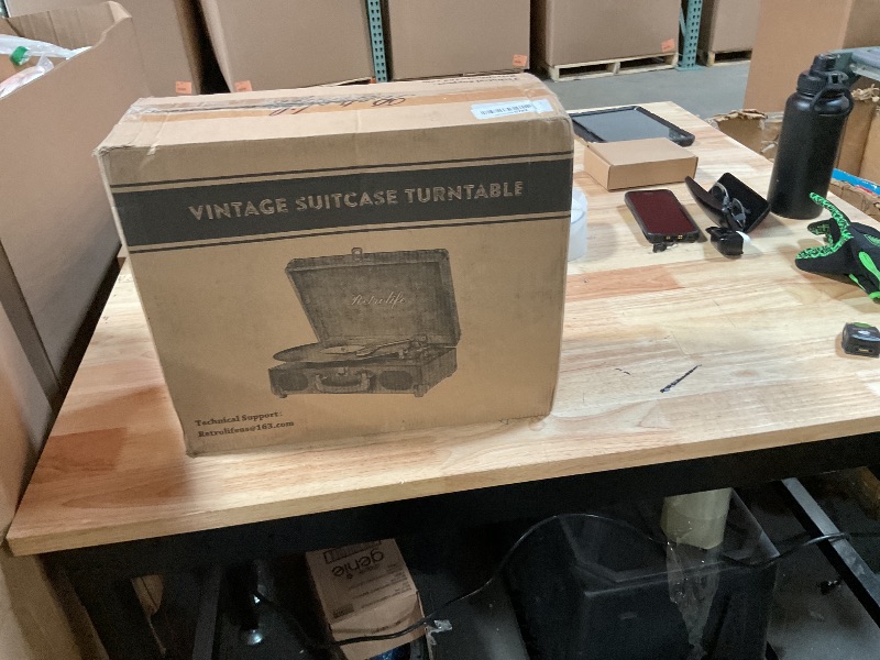 Photo 1 of ***DAMAGED***Turntable Vinyl Record Player 3-Speed Suitcase Portable Belt-Driven Record Player with Built-in Speakers RCA Line Out AUX in Headphone Jack Vintage White