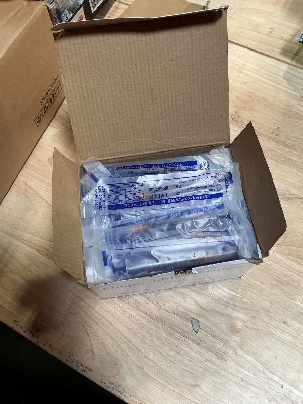 Photo 1 of 100 Pack 1ml 25 Gauge 1 inch Disposable Syringes with Needle 1cc Luer Slip Syringe for Scientific Lab Use, Individually Wrapped