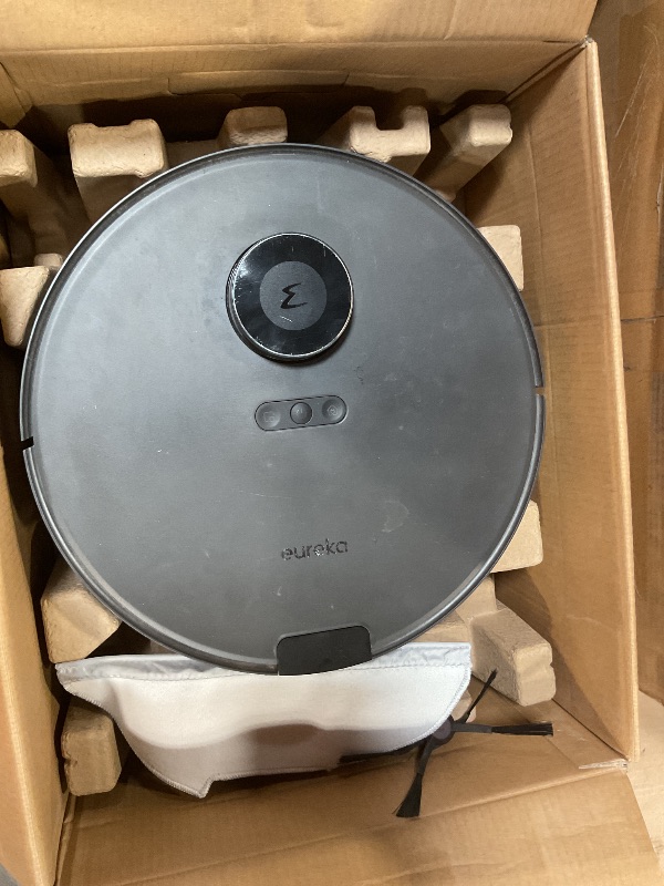 Photo 1 of **FOR PARTS ONLY NON-FUNCTIONAL STAYS STUCK ON ROLLER BRUSH ERROR*** Eureka E20 Robot Vacuum with Bagless Self Emptying Station, Robotic Vacuum and Mop Combo, 45-Day Capacity, Upgraded 8000Pa Suction and Anti Hair-Tangling Brush, LiDAR Navigation, App Con