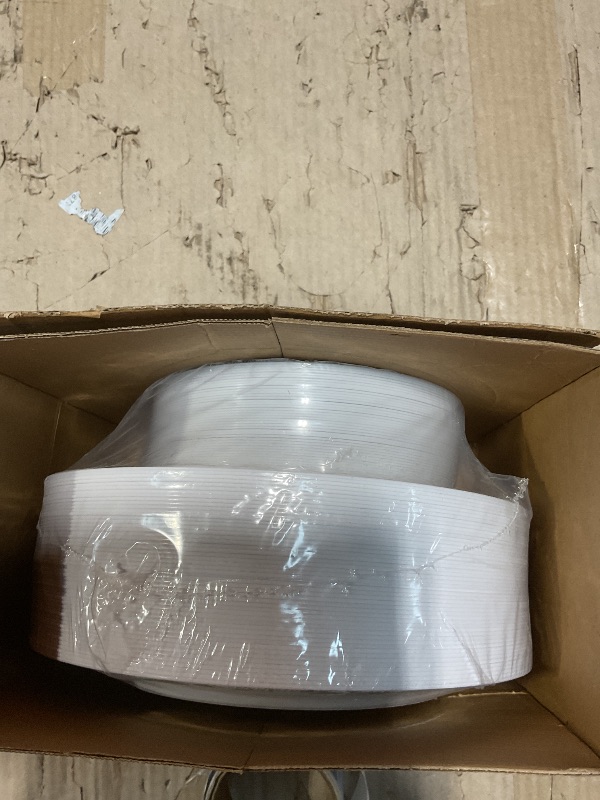Photo 1 of 100 White and Gold Plastic Plates for Party - Fancy Disposable Heavy Duty 50 Dinner 10" & 50 Salad Dessert 7" Hard Elegant Plates Set with Gold Trim - Nice Premium Sturdy Rim Plate for Wedding Holiday