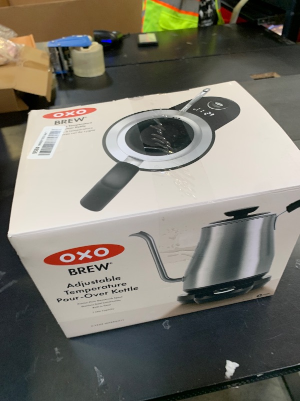 Photo 1 of OXO Brew Adjustable Temperature Pour Over Kettle, 1 L, Gooseneck Electric Kettle, Stainless Steel with Timer