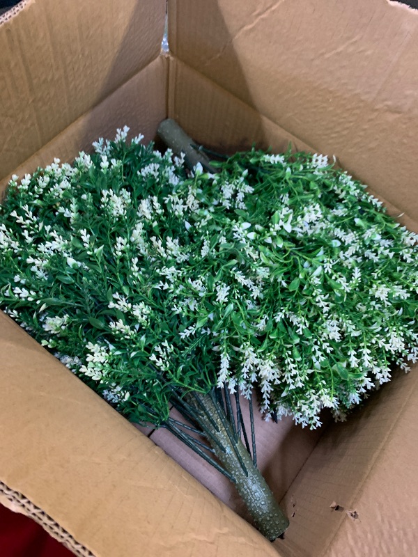 Photo 1 of Lunmon 2 Pack 24" Artificial Topiary Ball Plants Trees with Flowers, Outdoor Fake Topiary Plants with Ground Spike, UV Resistant Faux Bushes for Indoor Outdoor Front Door Decor(White,Lavender)