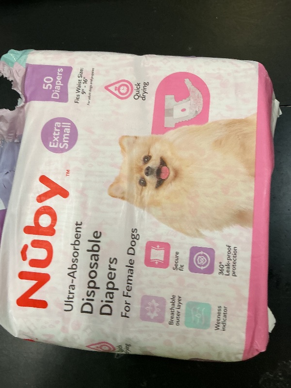 Photo 1 of Nuby Pets Disposable Female Dog Diapers, X-Small (9–16" Waist), 50 Count