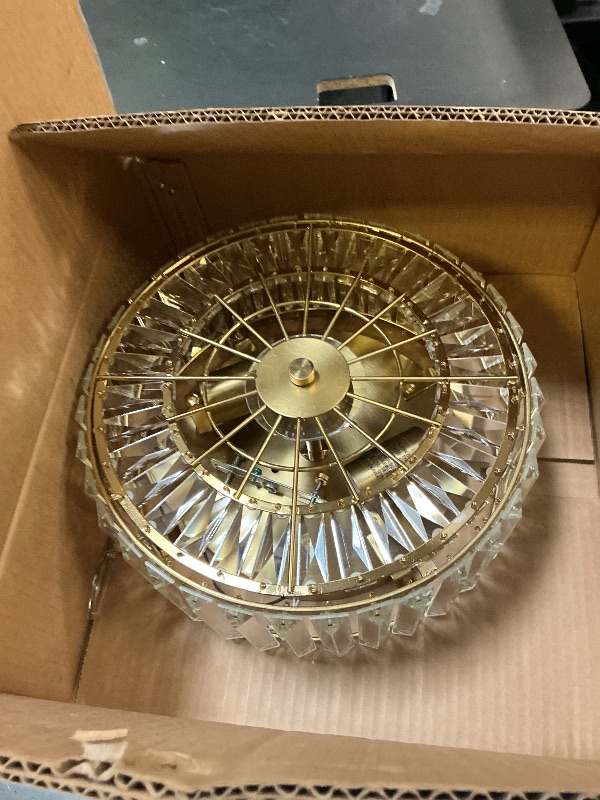 Photo 1 of pasentel 11.88-Inch 2-Light Gold Crystal Flush Mount Ceiling Light Fixture