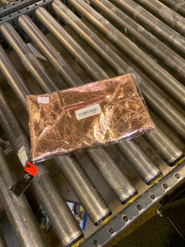 Photo 1 of JNB Crushed Metallic Envelope Clutch – Slide & Tuck Closure,Evening Party Bag for Women,Rosegold