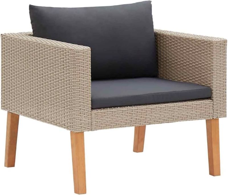 Photo 1 of Beige Single Patio Sofa with Cushions, PE Rattan Over Powder-Coated Steel Frame, Lightweight Modular Design for Easy Movement