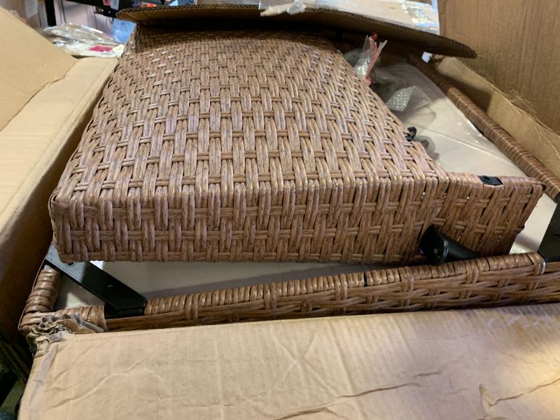 Photo 1 of Beige Single Patio Sofa with Cushions, PE Rattan Over Powder-Coated Steel Frame, Lightweight Modular Design for Easy Movement
