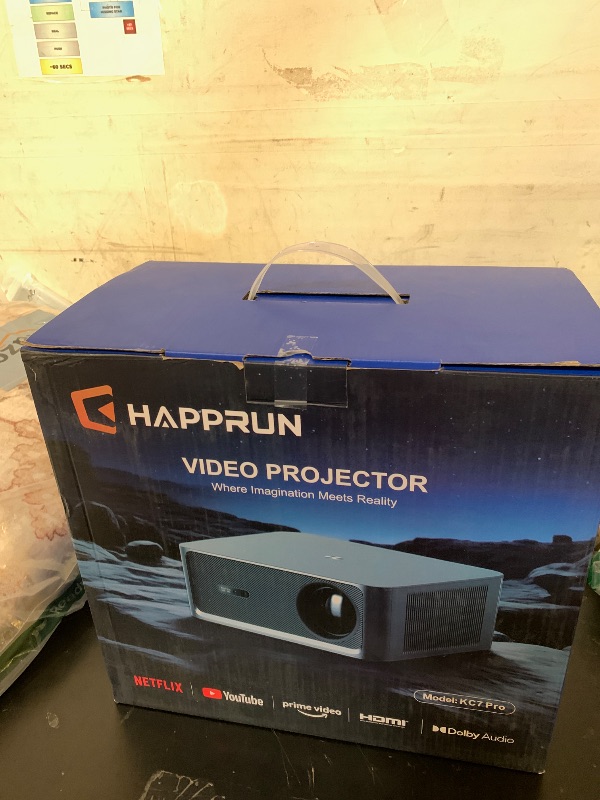 Photo 1 of 2000 ANSI Lumens Outdoor Projector with Built-in Streaming Apps, HAPPRUN 4K Decoding Movie Home Theater with Auto Focus, Dolby Audio, Wi-Fi Bluetooth, Compatible with Phone & PC, Indoor & Outdoor Use