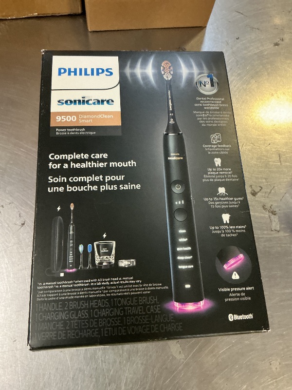 Photo 1 of Philips Sonicare DiamondClean Smart 9500 Electric Toothbrush - Sonic Toothbrush with App, Pressure Sensor, 15 Brushing Settings, Replacement Reminder, USB Charging Travel Case, Black, Model HX9923/11