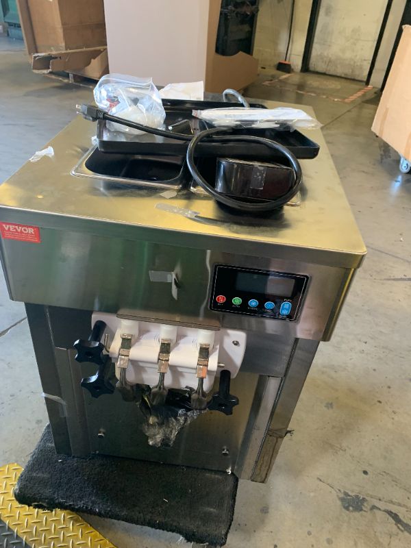 Photo 1 of VEVOR Commercial Ice Cream Machine, 20-28L/H Yield, 2200W 3-Flavor Countertop Soft Serve Ice Cream Maker with 2 x 6L Hoppers & Built-In Puffing Pump, Pre-Cooling Low-Mix Alert for Snack Dessert Shops