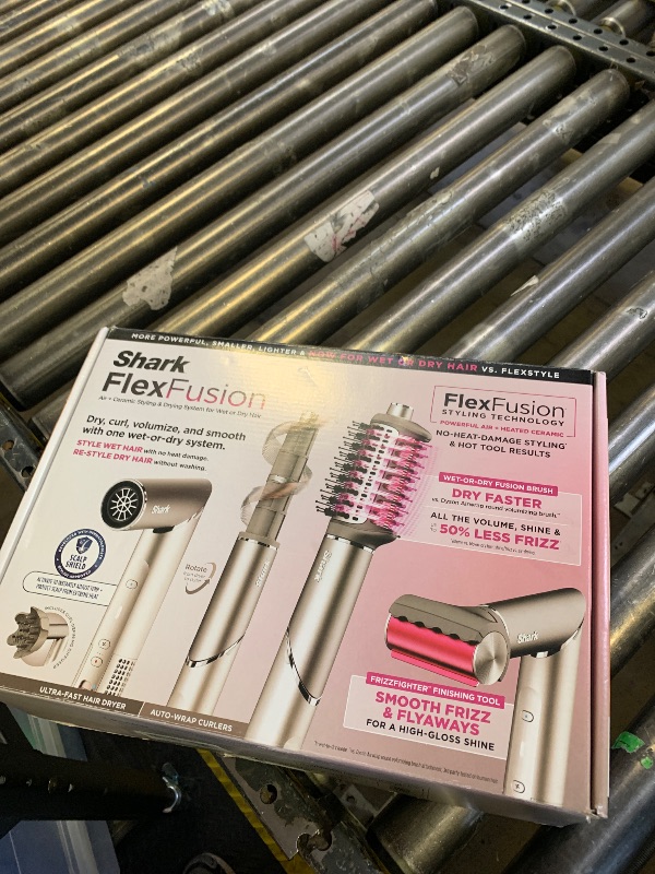 Photo 1 of Shark FlexFusion Hair Dryer with Fusion Hair Brush, Diffuser, Ceramic Air Styler with Auto-Wrap Hair Curlers, Ceramic Plates, Metallic Mist HD642