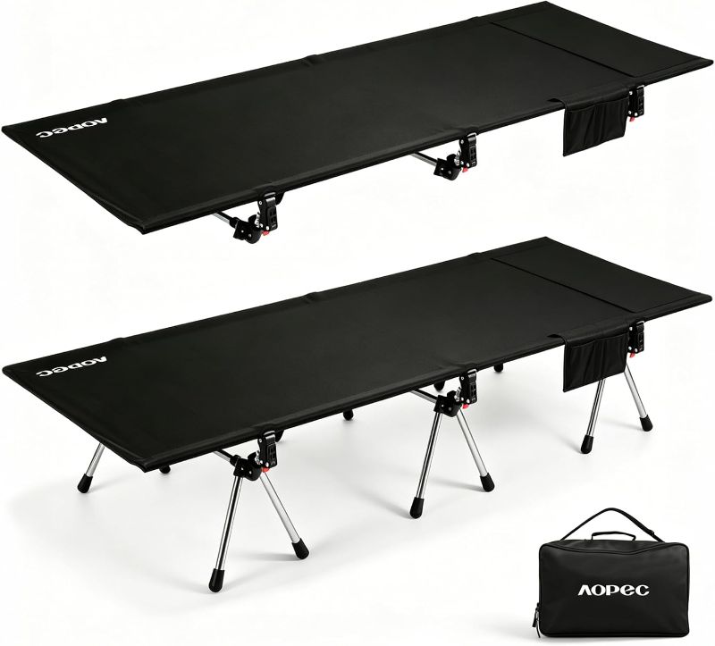 Photo 1 of Height Adjustable Camping Cot,350lbs Aluminum Frame, Black | Camping Cot for Adults with Leg Extenders, Lightweight Travel Bed, 300D Oxford Fabric for Camping Hiking Car Trips