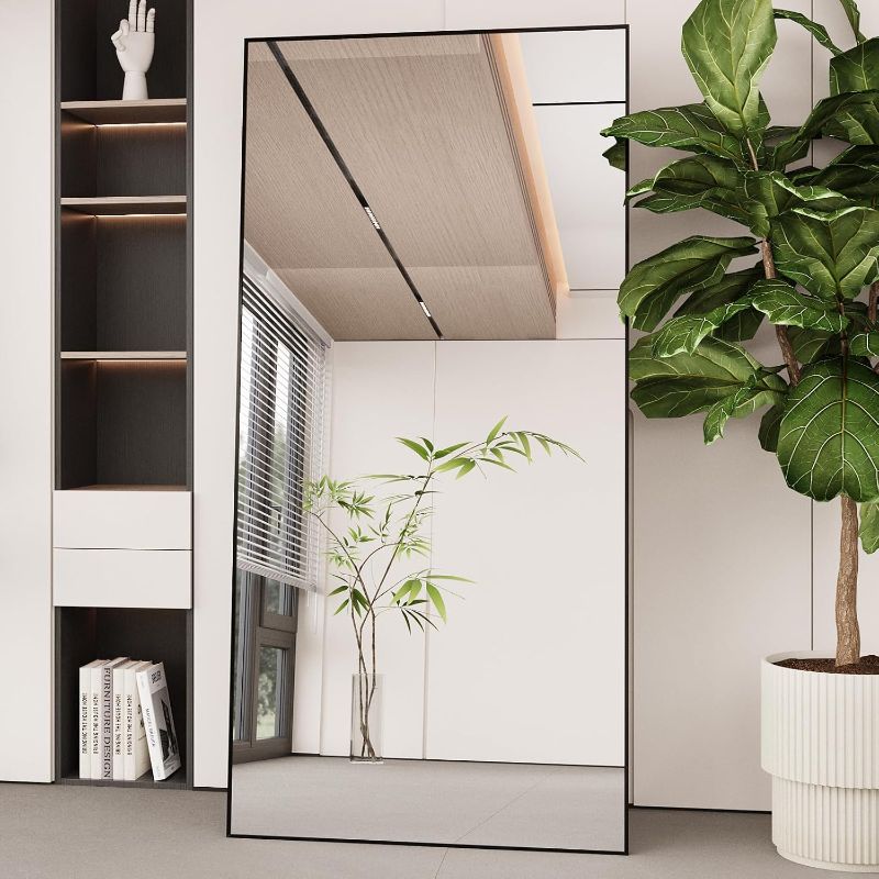 Photo 1 of LFT HUIMEI2Y Full Length Mirror, Black Floor Mirror | Tempered Oversized Mirror Full Body with Aluminum Alloy Frame; Standing, Leaning, or Wall Mount for Bedroom, Living Room