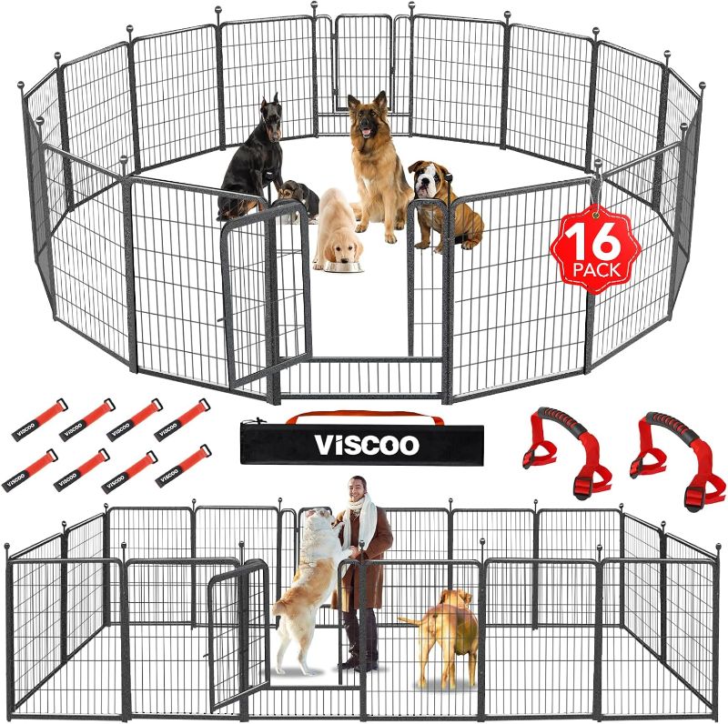 Photo 1 of VISCOO Dog Playpen Outdoor, 16 Panels 40" High Metal Dog Fence with Gate | Pet Fence for Large/Medium/Small Dogs, Portable Dog Fence for RV Camping, Yard
