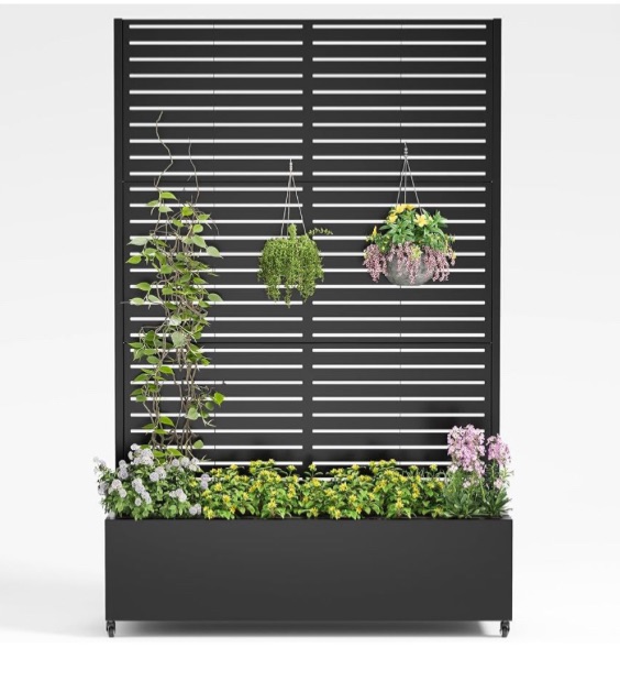 Photo 1 of 72" Metal Planter Box with Trellis for Outdoor Privacy, Black
47" × 16", Mobile Planter, Louvered Privacy Screen, Drainage Holes, AC Unit Cover for Patio, Backyard,Flowers & Vines