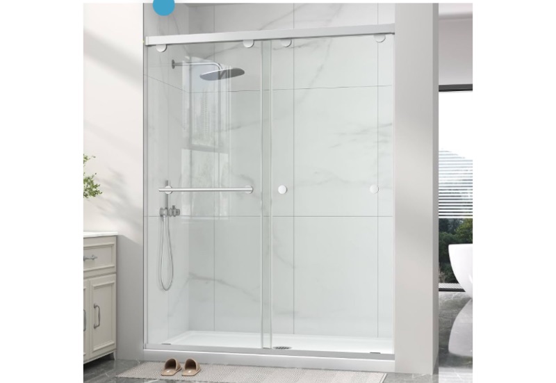 Photo 1 of Frameless Shower Door with Soft-Close & Anti-Leak,5/16" (8mm) Double Sliding Shower Door,Nano Coating Anti-Explosion Film SGCC Tempered Glass 49"- 54" W x 76" H,Brushed Nickel (factory sealed) 