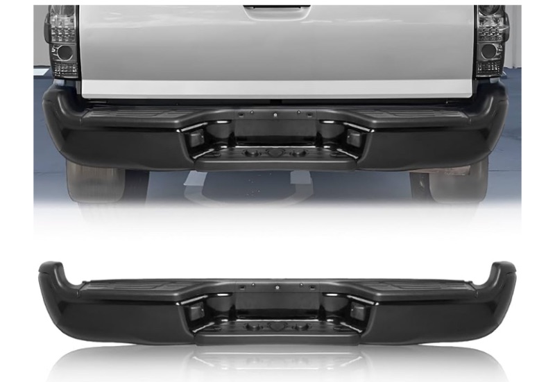 Photo 1 of Rear Bumper Fits for 2005-2015 Toyo-ta Tacoma, Step Bumper with License Plate Lights & Pads Brackets, [End Bracket & Center Top Pad] Back Assembly Replace Part# TO1103114, Black