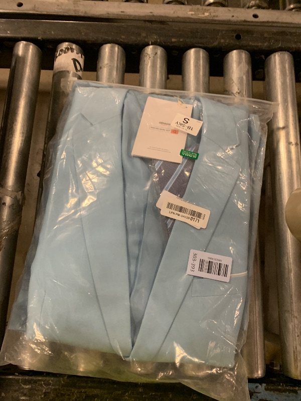 Photo 1 of MrSure Men’s 3 Pieces Suit, Slim Fit Tuxedo with One Button, Jacket Vest Pants & Tie Set for Party, Wedding and Business Sky Blue