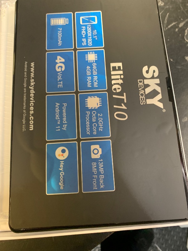 Photo 1 of Sky Devices Elite T10 Tablet with Protective Case, 10-Inch HD Display, Octa-Core Processor, Android 11, 64GB Storage, 4GB RAM, 13MP + 8MP Cameras, Full Metal Body, Blue