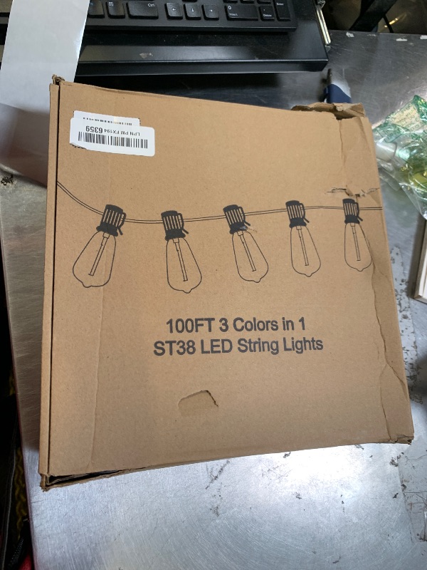 Photo 1 of Brightever 3 Color in 1 LED Outdoor String Lights with Remote, 100FT Edison Hanging String Lights for Outside Dimmable, Outdoor Lighting for Patio Café Bistro with 52 ST38 LED Bulbs, 2700K/4000K/5000K