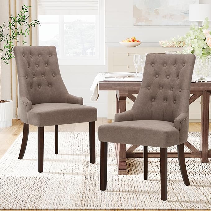 Photo 1 of ***COLAMY 2 chairs only**Wingback Upholstered Side Dining Room Chairs Fabric Dining Chairs with Tufted Button, Living Room Chairs for Home Kitchen, Taupe