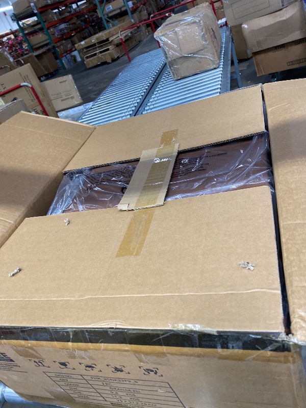 Photo 1 of *missing parts GarveeHome 3-Seater Sofa Couch with 2 Throw Pillows, 85 Inches Faux Leather Couch with Wide Armrests, Deep Seats, Wood Legs, Back Cushion, Sturdy Support Feet, Couches for Living Room, Office, Brown